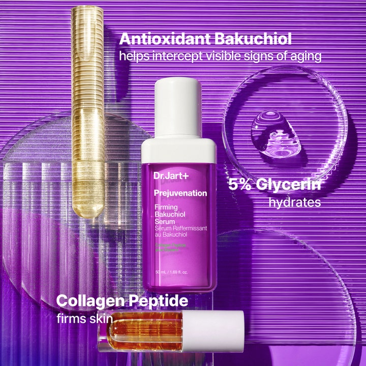 Dr.Jart+ Prejuvenation Firming Bakuchiol Serum 50 ml oppstrammende serum i lilla flaske med glyserin og kollagenpeptider