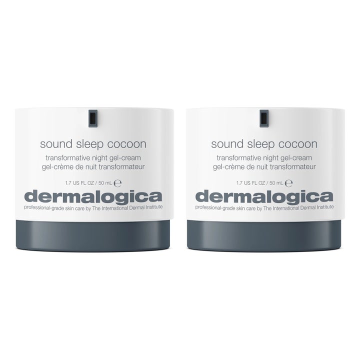 Dermalogica Sound Sleep Cocoon 50 ml nattkrem som gir glød i to hvite krukker med mørk bunn.