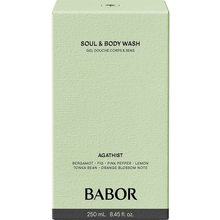 Babor Soul & Body Wash Agathist 250 ml oppfriskende dusjsåpe i lysegrønn teksturert eske med duft av fiken