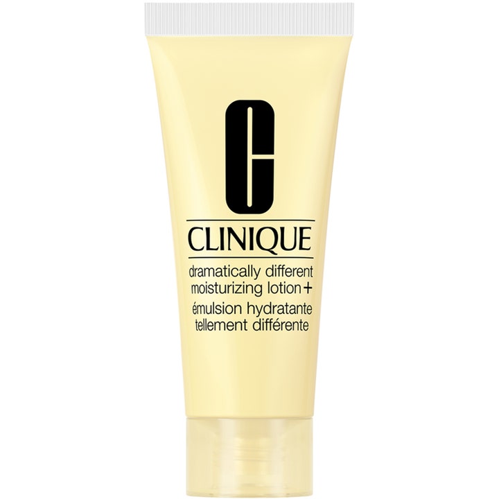 Clinique Dramatically Different Moisturizing Lotion+ fuktighetsgivende ansiktskrem i gul tube med gjennomsiktig kork.