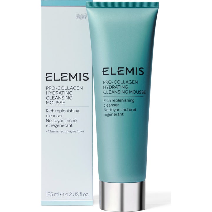 Elemis Pro-Collagen Hydrating Cleansing Mousse 125 ml fuktighetsgivende ansiktsrens i lyseblå tube og eske