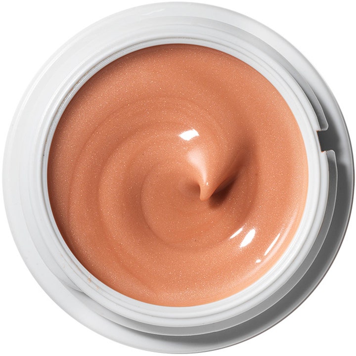 Origins GinZing Brightening Eye Cream 15 ml i krukke med glitrende varm ferskenfarget tekstur