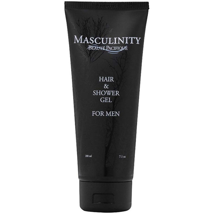 Beauté Pacifique Masculinity Hair & Shower Gel 200 ml forfriskende dusjsåpe i en matt svart tube med tregren-motiv.