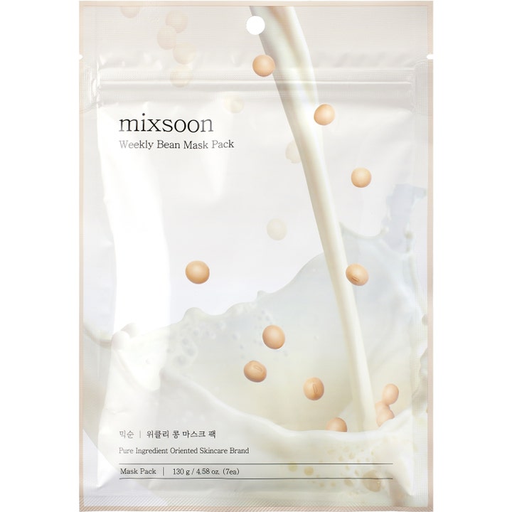 Mixsoon Weekly Bean Mask Pack 130 g 7 stk pleiende sheetmasker i hvit pose med motiv av melk og bønner