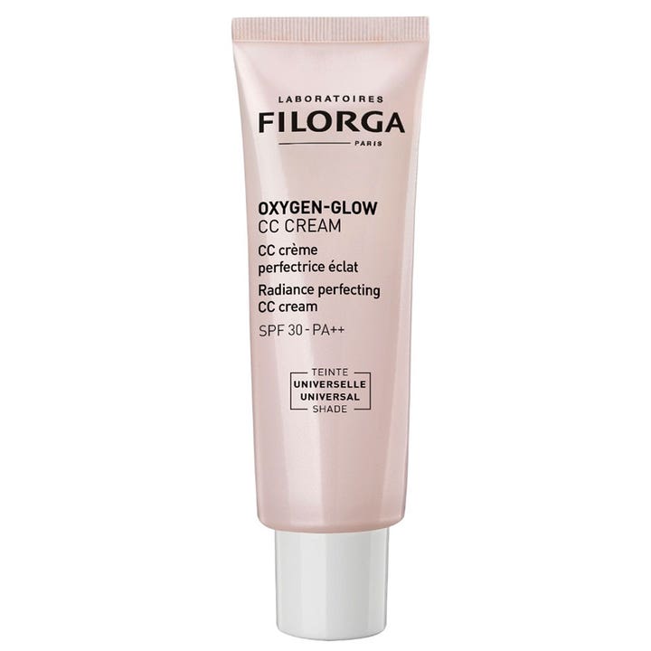 Filorga Oxygen-Glow CC Cream 40 ml glødgivende CC-krem med SPF 30 i en lys rosa tube med hvitt lokk