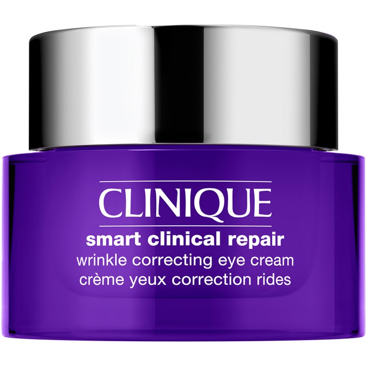 Clinique Smart Clinical Repair Wrinkle Correcting Eye Cream 15 ml reduserer rynker i lilla glasskrukke med sølvlokk