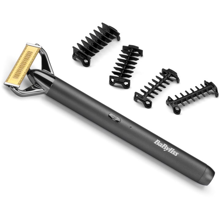 BaByliss Super X Metal X Blade Black 1 stk skjegtrimmer med gullfarget blad og fire sorte avstandskammer