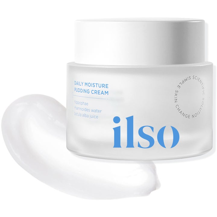 Ilso Daily Moisture Pudding Cream 50 ml fuktighetsgivende ansiktskrem i frostet glasskrukke med hvit tekstur.