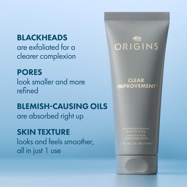 Origins Clear Improvement Mask-To-Scrub 75 ml ansiktsmaske i grå tube mot hudormer og urenheter