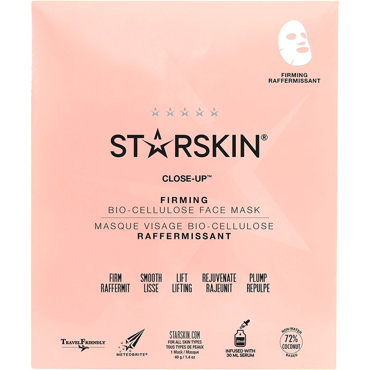 Starskin Close Up Firming Bio-Cellulose Face Mask 40 g oppstrammende ansiktsmaske i lys rosa pose basert på kokos