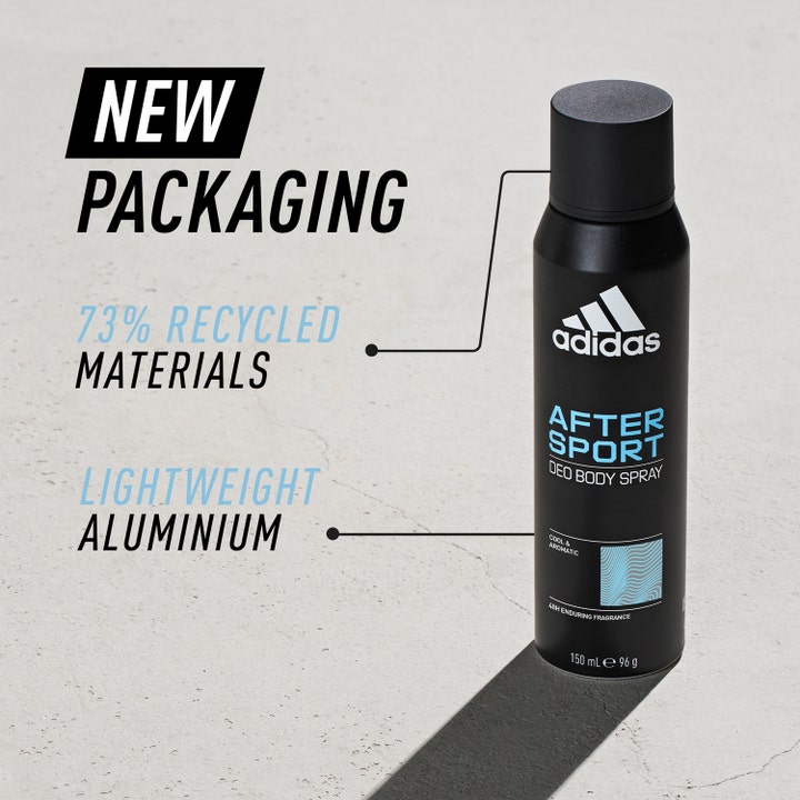 Adidas After Sport For Him Deodorant Spray 150 ml herredeodorant i svart aluminiumsboks av resirkulert materiale