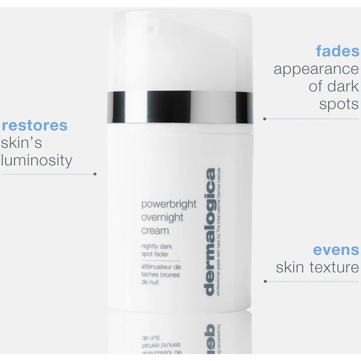 Dermalogica Powerbright Overnight Cream hvit pumpeflaske med niacinamid som reduserer mørke flekker og gir økt glød.