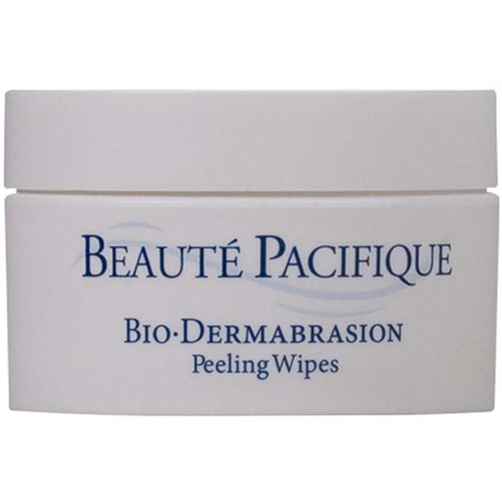 Beauté Pacifique Bio-Dermabrasion Peeling Wipes 30 stk eksfolierende peeling i hvit krukke med blå tekst.