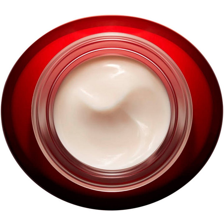 Clarins Super Restorative Day Cream 50 ml gjenoppbyggende dagkrem i rød krukke med fyldig lys tekstur
