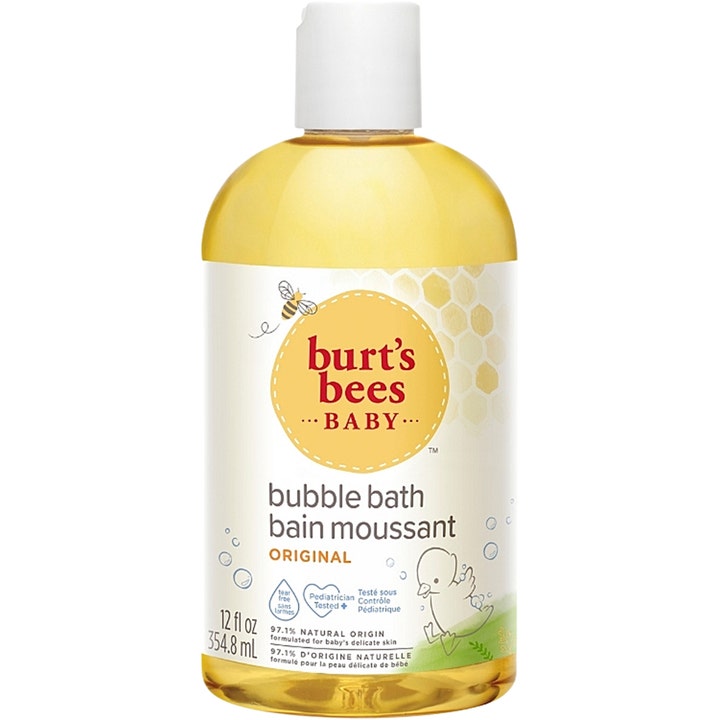 Burt's Bees Baby Bubble Bath Original 354,8 ml skånsomt skumbad i gjennomsiktig flaske med gyllen væske og hvitt lokk