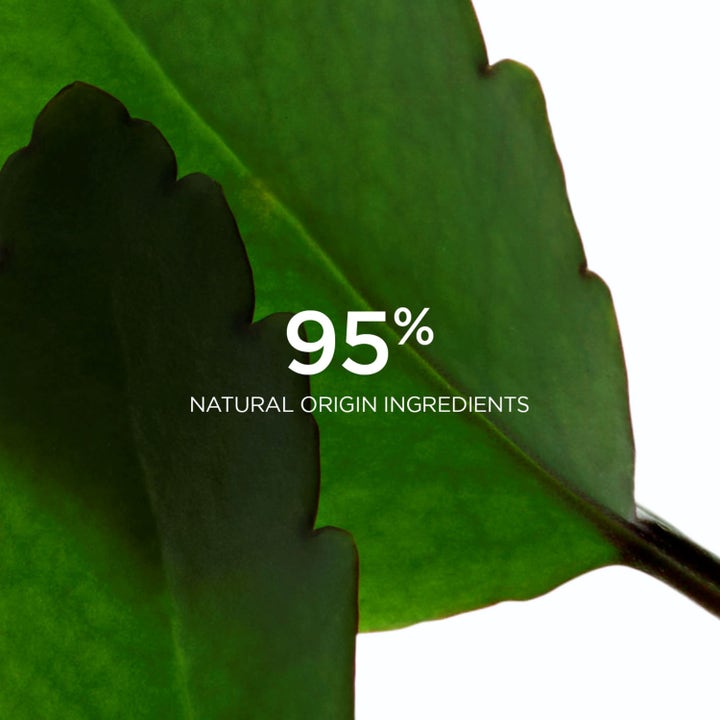 Clarins Fresh Scrub 50 ml ansiktsskrubb med 95% naturlige ingredienser vist med friske grønne blader.