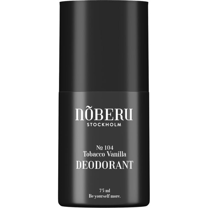 Nõberu No 104 Tobacco Vanilla 75 ml deodorant gir en varm duft i en matt svart sylindrisk beholder.
