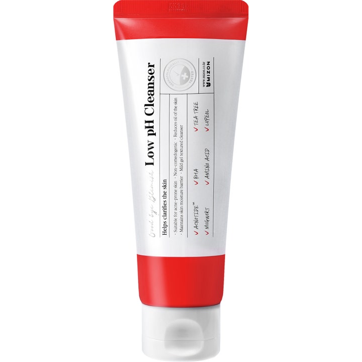 Mizon Good Bye Blemish Low pH Cleanser 150 ml rensende ansiktsvask i hvit og rød tube med BHA og tea tree