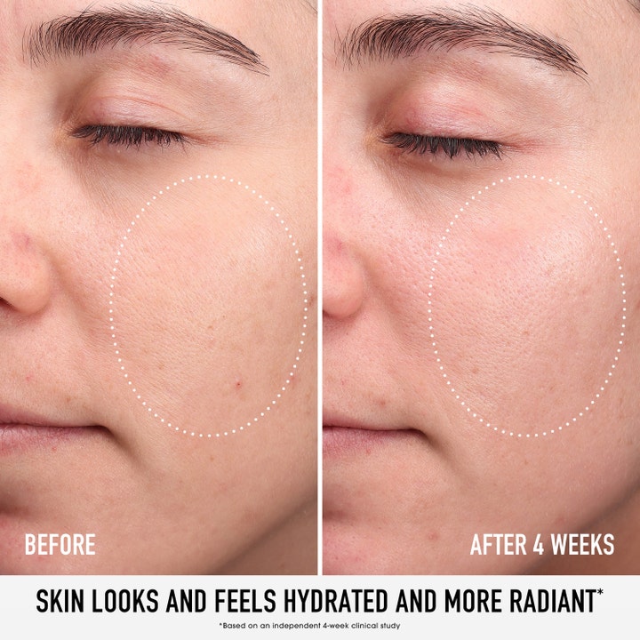 bareMinerals Skin Rescue Pure Moisture Serum 30 ml fuktighetsgivende ansiktsserum viser mer glød etter fire uker