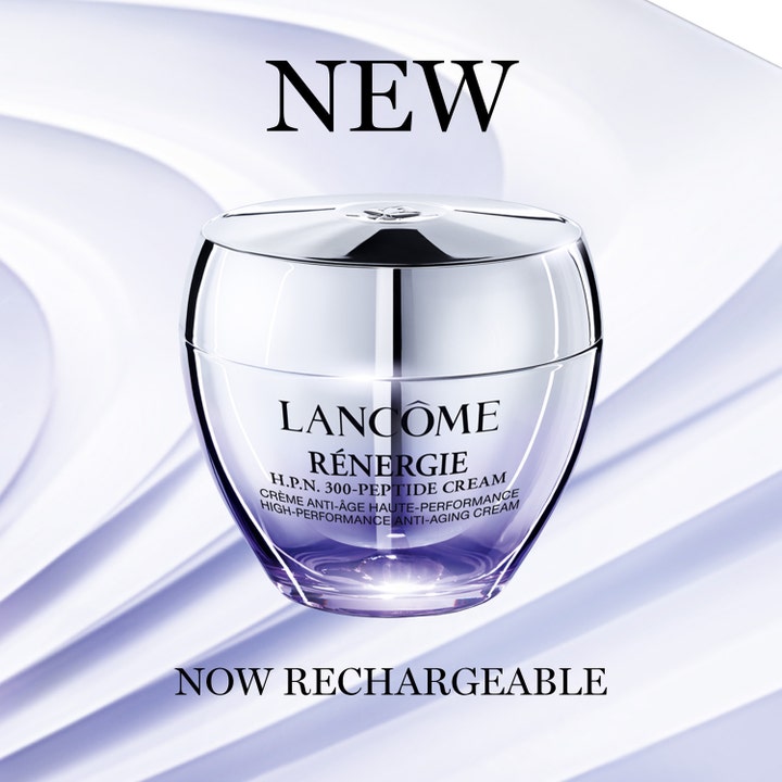Lancôme Rénergie H.P.N. 300-Peptide Cream 50 ml oppstrammende dagkrem i lilla krukke merket NEW og NOW RECHARGEABLE