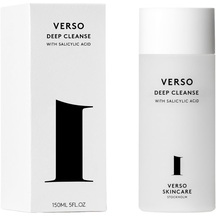 Verso N°1 Deep Cleanse 150 ml dyprensende ansiktsrens med salisylsyre i hvit eske og frostet flaske