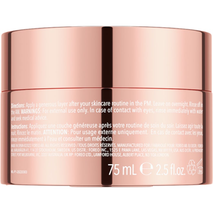 FOREO SUPERCHARGED Ultra-Hydrating Sleeping Mask 75 ml nattmask i en skinnende rosegullfarget krukke