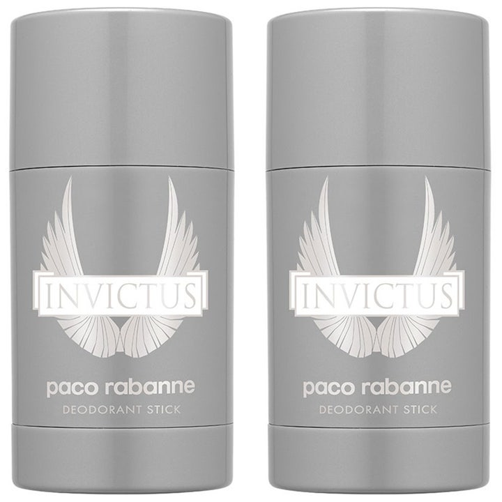 Paco Rabanne Invictus Deodorant Stick 75ml gir friskhet og velvære i to grå beholdere med ikonisk sølvfarget vingelogo