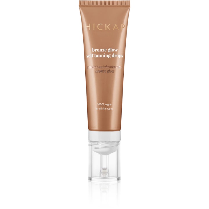 Hickap Bronze Glow Self Tanning Drops 30 ml veganske selvbruningsdråper i bronsefarget tube med klar pumpe