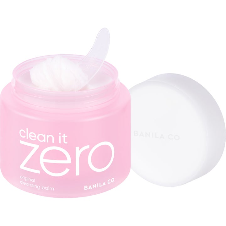 Banila Co Clean It Zero Cleansing Balm Original 180 ml ansiktsrens i rosa krukke med hvit balm og spatel.