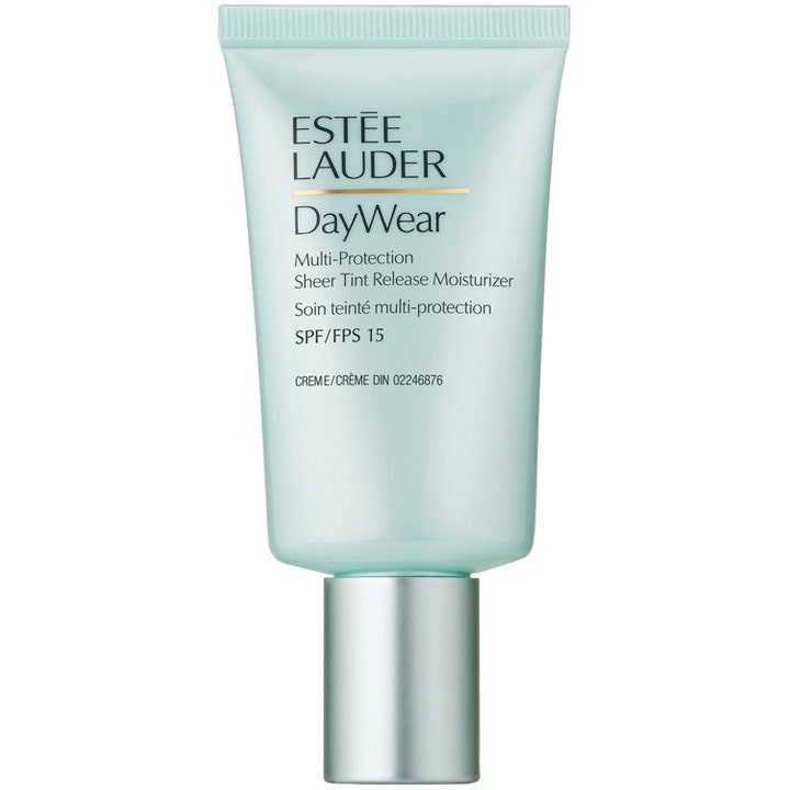 Estée Lauder DayWear Sheer Tint Release Moisturizer SPF 15 ansiktskrem i en lyseblå tube med sølvfarget kork.