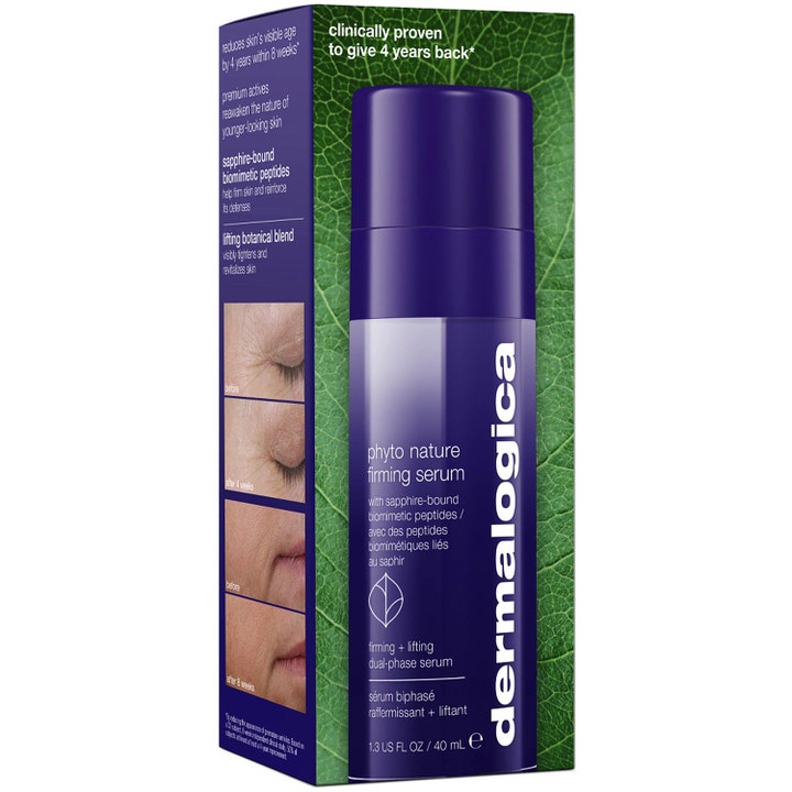 Dermalogica Phyto-Nature Firming Serum 40 ml oppstrammende dual-phase serum i lilla flaske og eske med grønt blad