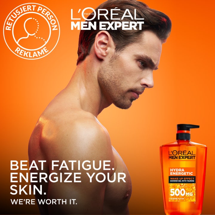 L'Oréal Paris Men Expert Hydra Energetic 1000 ml dusjsåpe med taurin i oransje XXXL pumpeflaske som gir ny energi