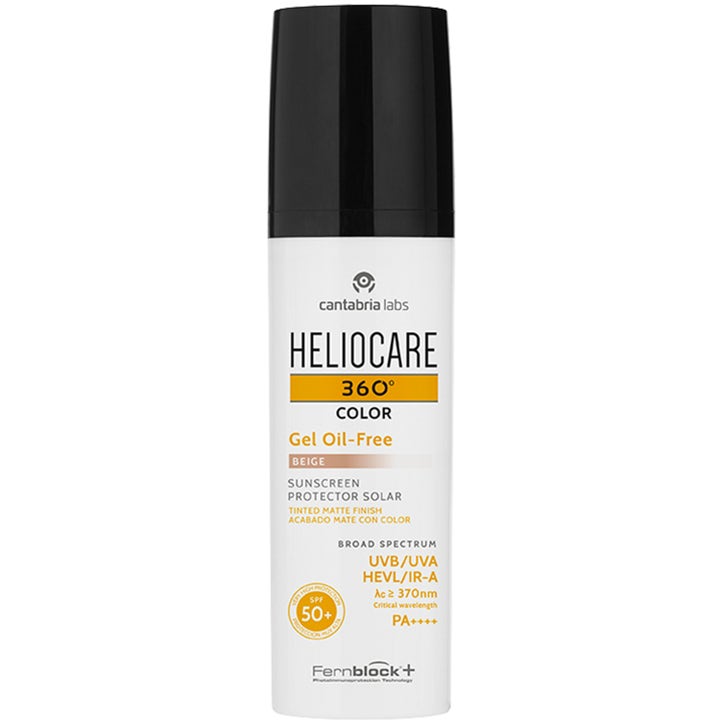 Heliocare 360 Color Gel Oil-Free Beige farget solkrem SPF 50+ gir en matt finish i hvit tube med sort kork