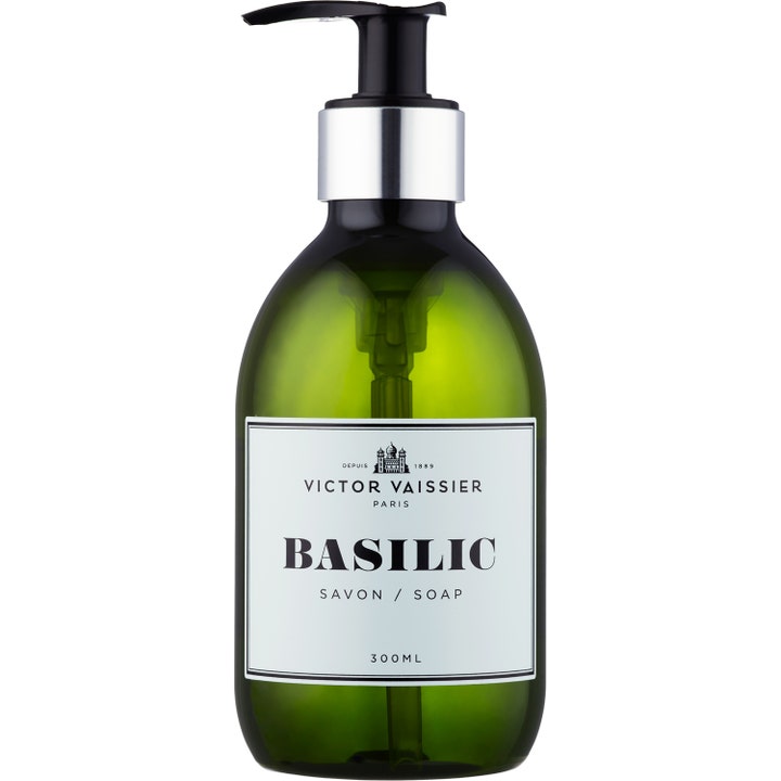 Victor Vaissier Basilic 300 ml fuktighetsgivende håndsåpe i grønn plastflaske med sort pumpe og sølvdetaljer