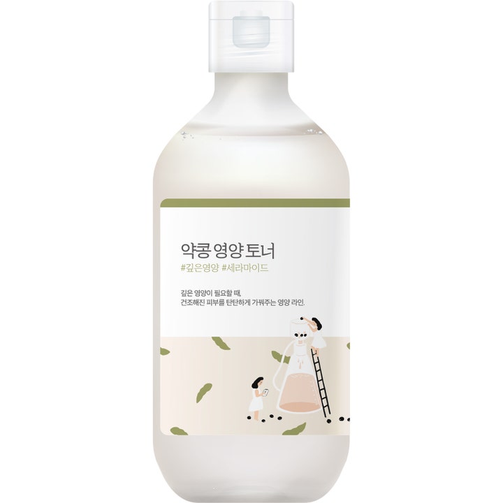 Round Lab Soybean Nourishing Toner 300 ml fuktighetsgivende ansiktsvann i hvit flaske med illustrasjon