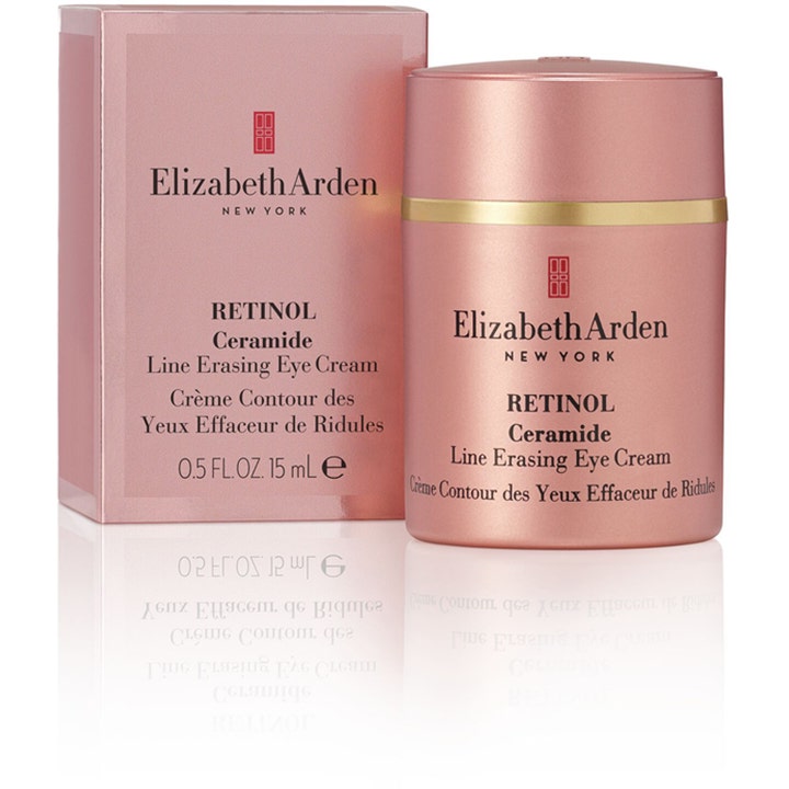 Elizabeth Arden Ceramide Retinol Eye Treatment 15 ml øyekrem mot rynker i rosa metallisk krukke og eske