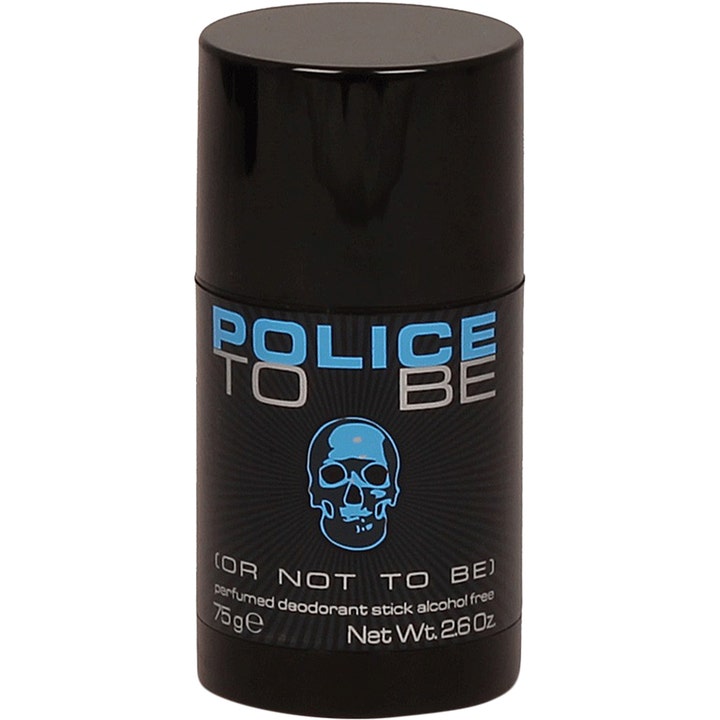 Police To Be 75g alkoholfri deodorant stick gir friskhet i en svart sylinder med blått hodeskallemotiv