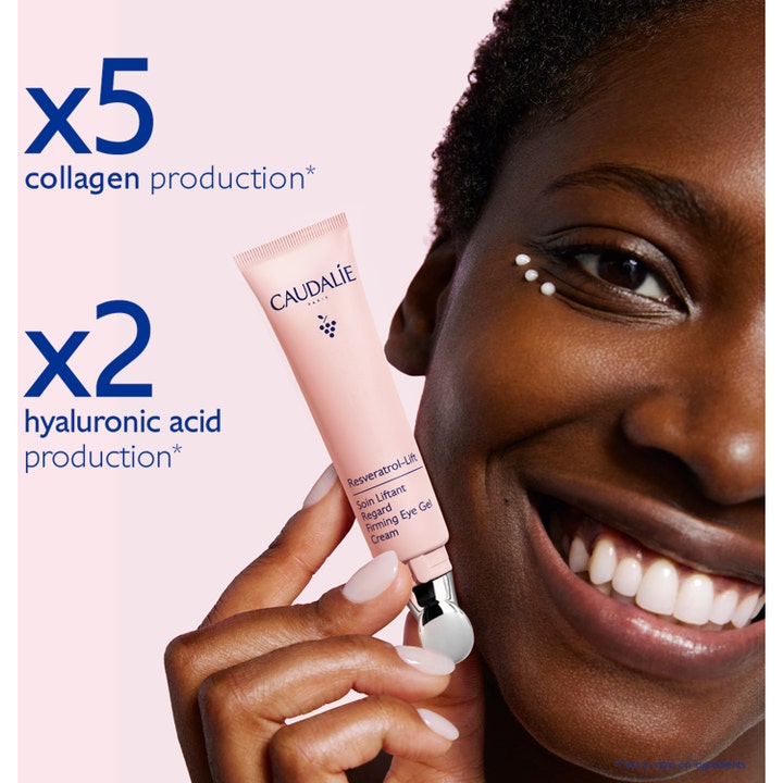 Caudalie Resveratrol-Lift 15 ml oppstrammende øyekrem i rosa tube som gir huden mer kollagen og hyaluronsyre.
