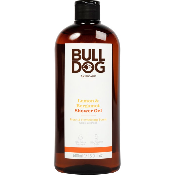 Bulldog Lemon & Bergamot Shower Gel 500ml oppfriskende dusjsåpe i brun flaske med hvit etikett