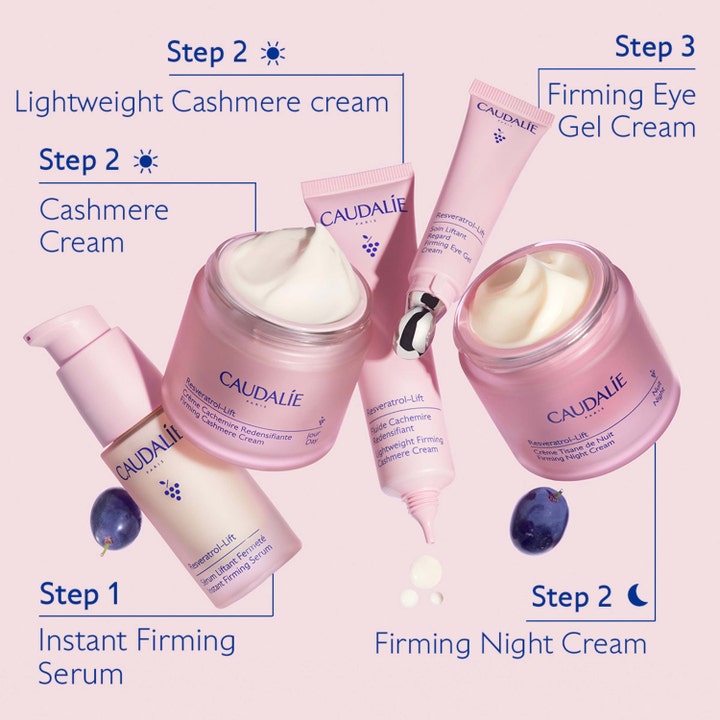 Caudalie Resveratrol-Lift Lightweight Firming Cashmere Cream 40 ml i rosa tube i en hudpleierutine