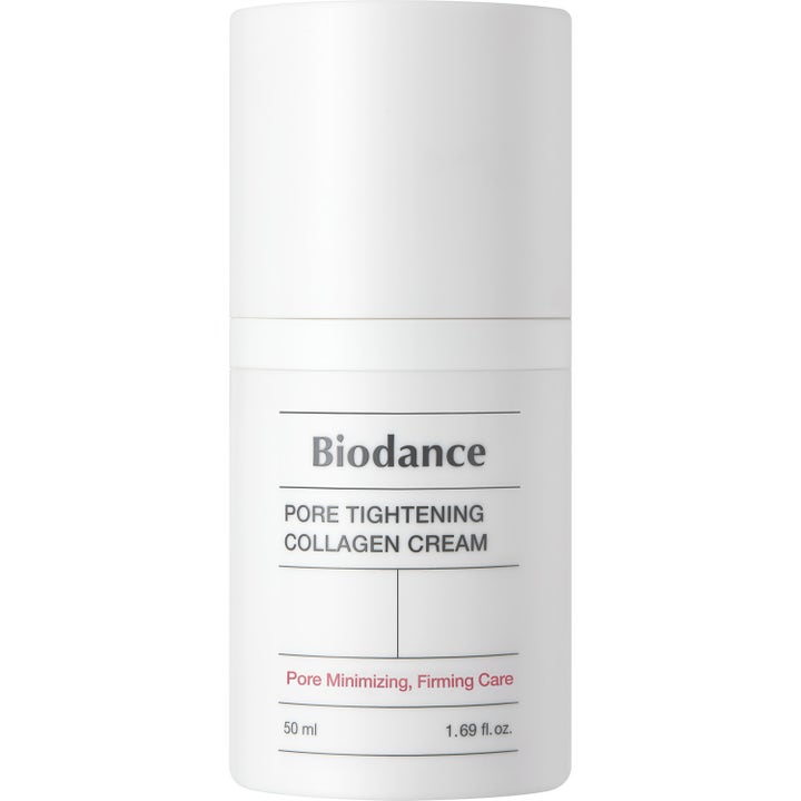 Biodance Pore Tightening Collagen Cream 50 ml kollagenkrem som gir fasthet i en stilren hvit sylinderformet beholder