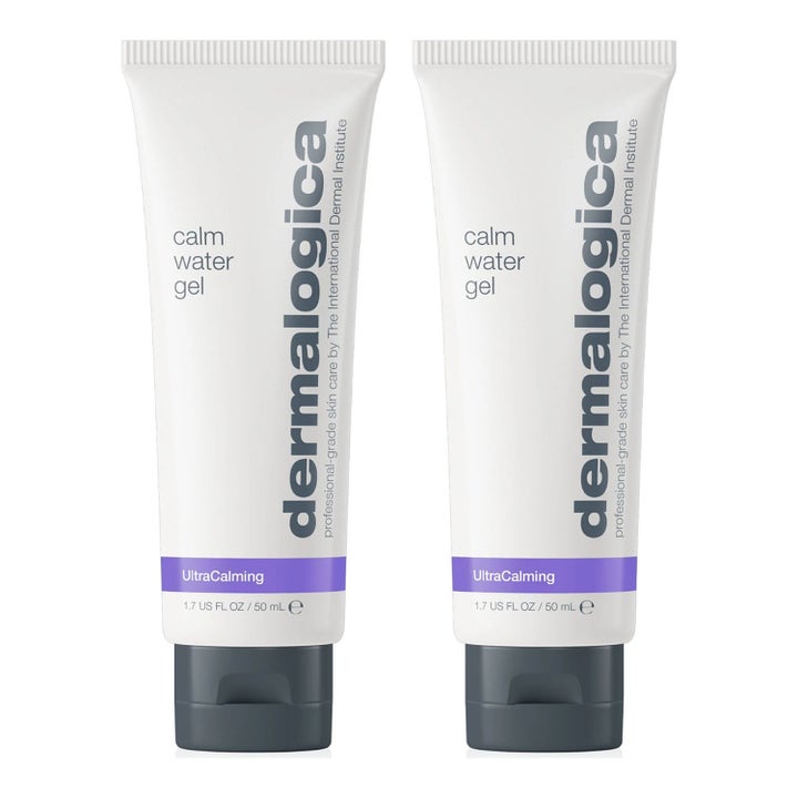 Dermalogica Calm Water Gel 50 ml beroligende ansiktsgel i to hvite tuber med lilla detaljer og grått lokk