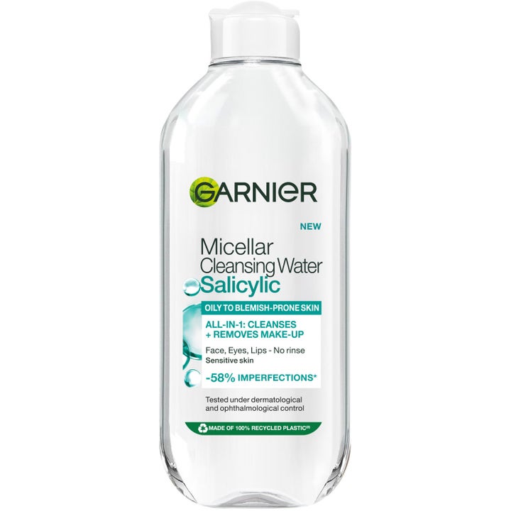 Garnier Micellar Cleansing Water Salicylic 400ml rensevann som motvirker urenheter i klar plastflaske med hvit kork