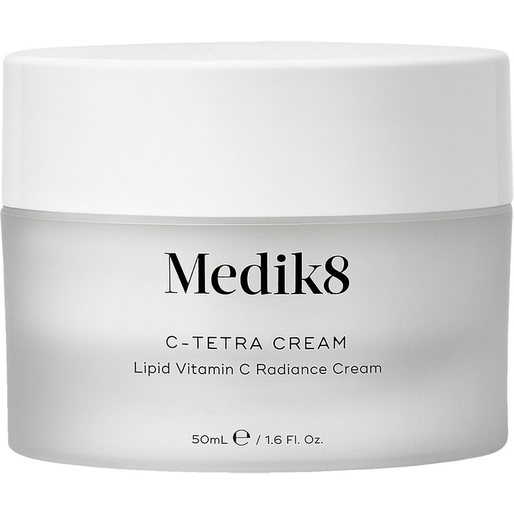 Medik8 C-Tetra Cream 50 ml ansiktskrem som gir glød i en frostet glasskrukke med hvitt lokk