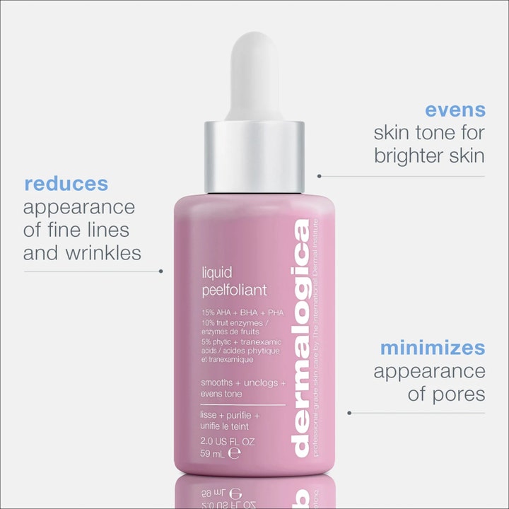 Dermalogica Daily Liquid Peelfoliant 59 ml eksfolierende serum i rosa flaske som minimerer porer med AHA og BHA.