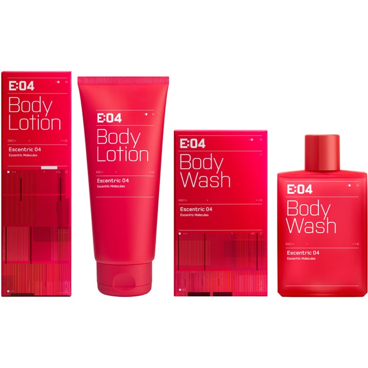 Escentric Molecules Escentric 04 200 ml body lotion og wash i knallrosa tuber og flasker