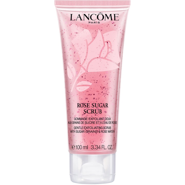 Lancôme Rose Sugar Scrub 100 ml eksfolierende ansiktsskrubb i rosa tube med synlige sukkerkorn og roseillustrasjon.