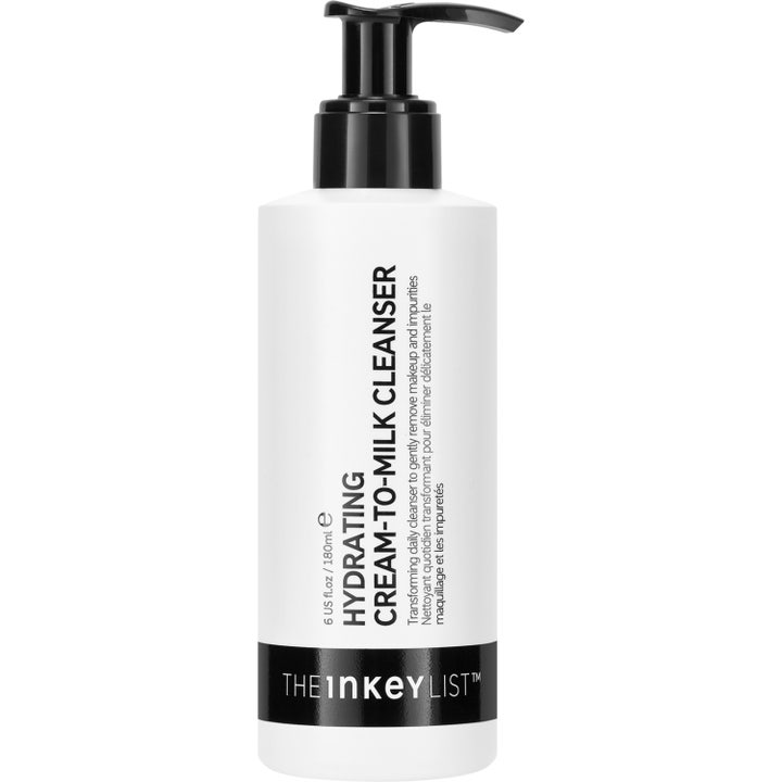 The INKEY List Hydrating Cream-to-Milk Cleanser 180 ml fuktighetsgivende ansiktsrens i hvit flaske med sort pumpe