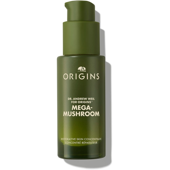 Origins Dr. Andrew Weil Mega-Mushroom Restorative Skin Concentrate 30ml beroligende serum i mørkegrønn pumpeflaske