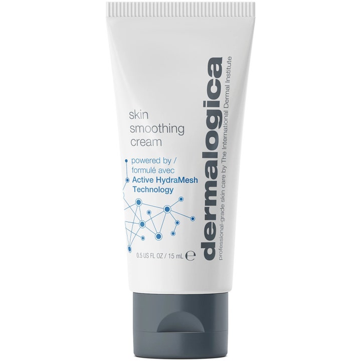 Dermalogica Skin Smoothing Cream 15 ml fuktighetsgivende ansiktskrem i hvit tube med grå kork og blått mønster